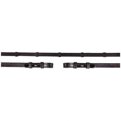 Afbeelding van BR Teugel Dr Lakleer/rubber Stops 16mm Zwart/Zilver Full