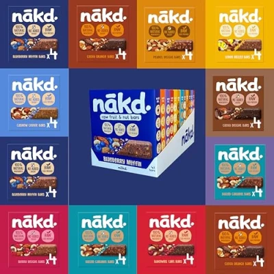 Image de Nakd Bars Frucht und Nussriegel Gesunde Snacks für Erwachsene Kinder. Frühstücksbars Essen. Vegane, milchfreie, weizenfreie, glutenfreie Riegel. (48 Barres)