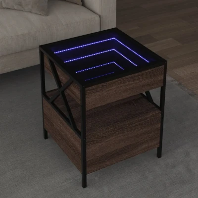 Afbeelding van Salontafel met Infinity LED 40x40x51 cm bruin eikenkleurig