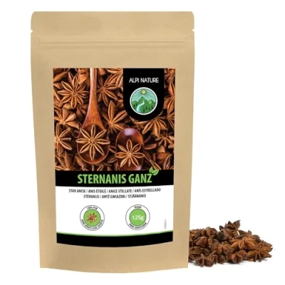 Image de Alpi Nature Badiane Anis Étoilé Entière 125g, Gousses de Entières pour la Cuisine