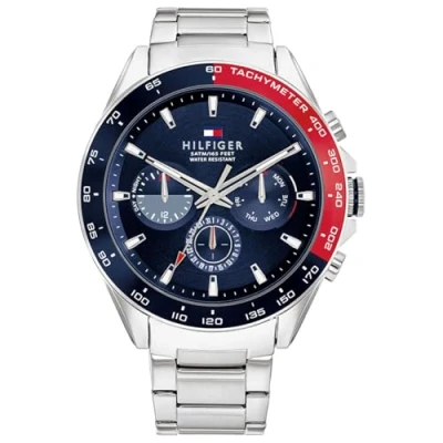 Afbeelding van Tommy Hilfiger OWEN Horloge silvercoloured/blue/red, Heren, Maat: One Size, Silver coloured/blue/red
