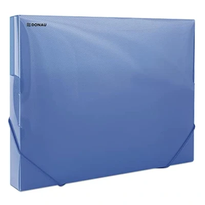 Afbeelding van DONAU 8545002PL 10 Documentenbox met elastiek van kunststof, 700 μm, transparant, blauw, voor DIN A4, rugbreedte 30 mm, zijvleugels, opvouwbaar, kantoor en school