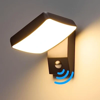 Afbeelding van Bojim Buitenwandlamp met bewegingsmelder, wandlamp, 18 W, led, draaibaar paneel, IP65, vierkant, warmwit, 3000 K, moderne wandlamp voor entree, balkon, tuin