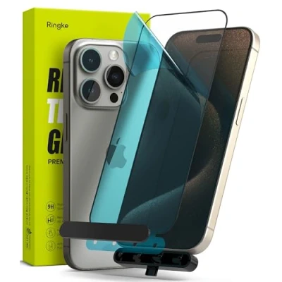 Afbeelding van Ringke Volledig beschermend glas compatibel met iPhone 15 Pro Max 6,7 inch (2023), [eenvoudig aan te brengen] Hoogwaardige beschermfolie schelpen