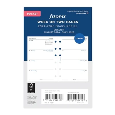 Afbeelding van Filofax Weekplanner met twee pagina&#039;s van 24 augustus tot 25 juli