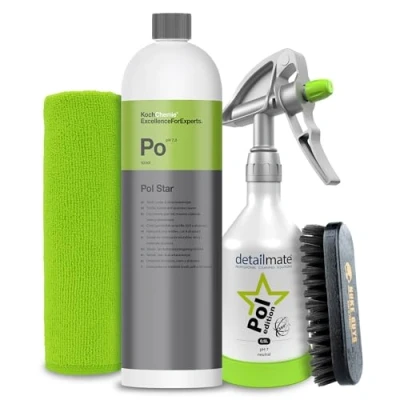 Afbeelding van detailmate Koch Chemie Pol Star set, textiel , leer en alcantara reiniger, 1 l, kwazar verstuiver, 360 graden, 0,5 microvezeldoek 40 x cm, zachte nylon borstel voor