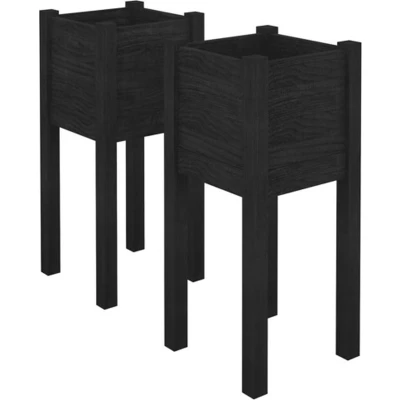 Afbeelding van Plantenbakken 2 st 31x31x70 cm massief grenenhout zwart