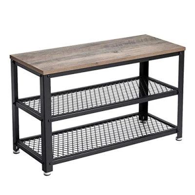 Afbeelding van VASAGLE Schoenenbank, opbergrek met 2 niveaus, organizer, schoenenrek, 73 x 30 45 cm, voor inkomhal, woonkamer, stalen frame, industriële stijl, rustiek bruin en zwart LBS73X