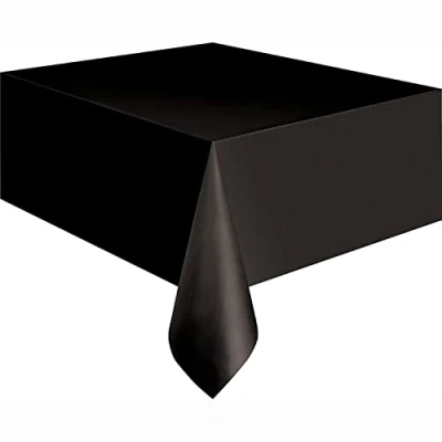 Afbeelding van Rechthoekig tafelkleed van kunststof, zwart, effen, gevouwen, kort (137 cm x 274 cm) elegant en duurzaam voor feestjes, evenementen thuisgebruik