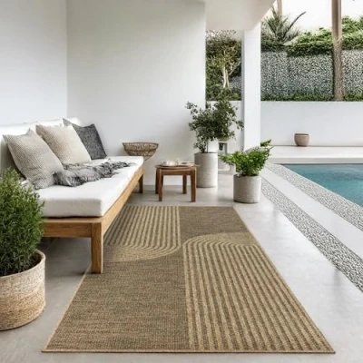 Afbeelding van the carpet Kansas Robuust buitentapijt in natuurlijke jute look, weerbestendig, geschikt voor terras en tuin, 80 x 250 cm