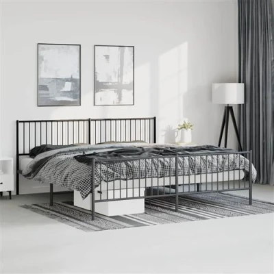 Afbeelding van Bedframe met hoofd en voeteneinde metaal zwart 193x203 cm