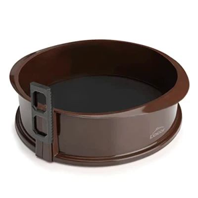 Afbeelding van Lacor 66775 Afneembare ronde bakvorm van voedselveilige siliconen met antiaanbaklaag, veilige sluiting, ideaal voor taarten en cakes, glazen bodem, 25 x 7,5 cm, bruin