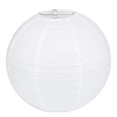 Afbeelding van lampenkap rond wit papier lantaarn Classic Bamboo stijl geribbelde decoratie voor feest tuin bruiloft (30 cm, 12&quot;)