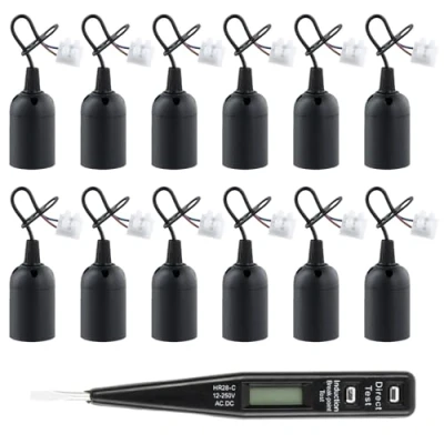 Afbeelding van Jinlaili Set van 12 E27 fittingen lampfitting bouwplaats fitting VDE spanningstester reservefitting Met kabel Zwart