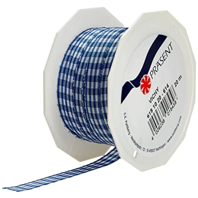 Afbeelding van PRÄSENT Vichy Cadeaulint, koningsblauw/wit, 20 m lang, voor decoratie en knutselen, 10 mm breed, geruite lint kleurrijke decoraties geschenkverpakkingen, feestelijke gelegenheden