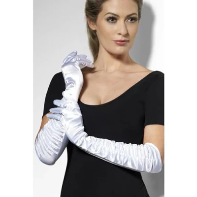 Afbeelding van Witte lange glanzende handschoenen