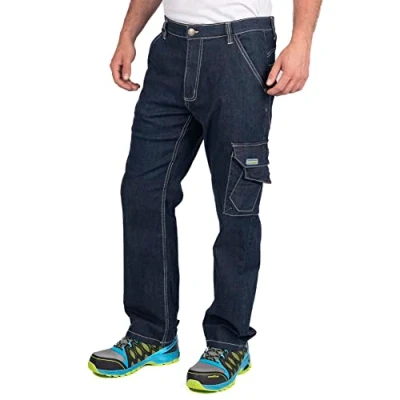 Afbeelding van Goodyear Workwear Herenkleding met meerdere zakken, cargo, werk, timmermansjeans, stretch, utility denim blauw, 102 cm taille normale pijpen (81 cm)