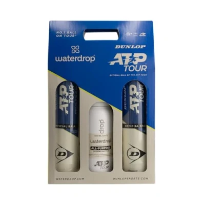 Afbeelding van Dunlop ATP Tour 2x4 Waterdrop Giftpack Sportpakket Tennisballen Drinkfles 600ml