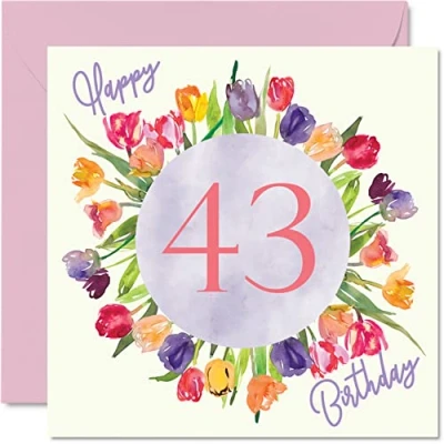Afbeelding van Mooie verjaardagskaart voor de 43e verjaardag vrouwen aquarel tulpenboeket haar, mama, tante, zus, vriend, verjaardagscadeau, 145 mm x