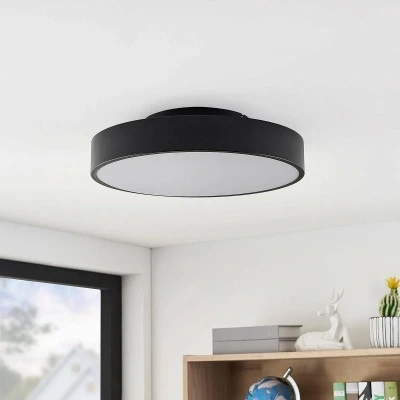 Afbeelding van Lindby LED plafondlamp met dimmer 1licht Staal, kunststof H: 10 cm zwart, wit Inclusief lichtbron