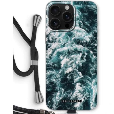 Afbeelding van Case Company® hoesje met Koord geschikt voor iPhone 16 Pro Max Zee golf Telefoonhoesje Zwart Bescherming aan alle Kanten en Over de Schermrand