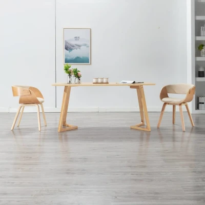 Afbeelding van Eetkamerstoelen 2 st gebogen hout en kunstleer crème