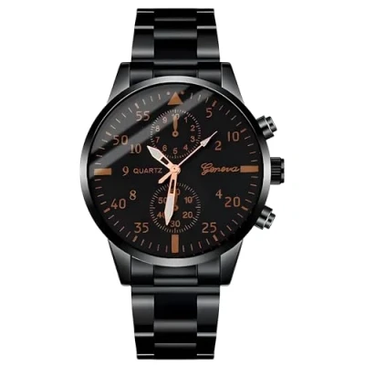 Afbeelding van Retoo Polshorloge voor heren, analoog, kwarts, met roestvrijstalen band, minimalistisch polshorloge, uniseks, casual stijl, klassiek elegant cadeau dames en zwart, zwart., Armband