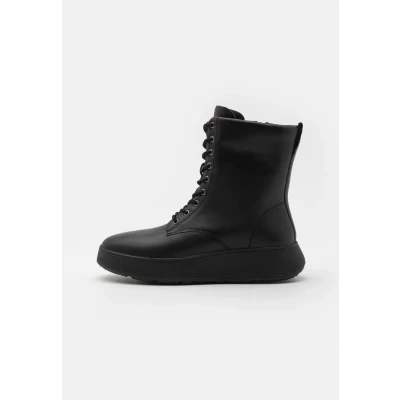 Afbeelding van Fitflop LACE UP Flatform Boots Enkellaarsjes met plateauzool, Dames, Maat: 41, All black Leer