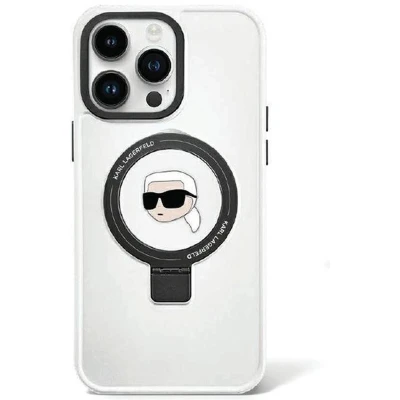 Afbeelding van Karl Lagerfeld Ring Stand Head MagSafe hoesje voor iPhone 15 Pro wit