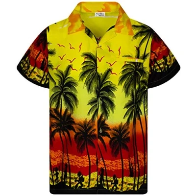 Afbeelding van King Kameha Funky Hawaiihemd voor heren, korte mouwen, voorzak, Hawaii print, Beach Geel