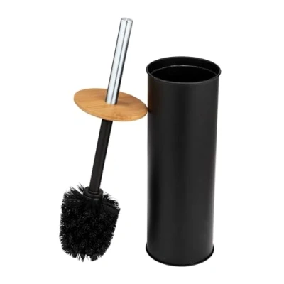 Afbeelding van WENKO Tortona Toiletborstel gesloten van staal gecombineerd met bamboe, zwart, Ø 9,5 x 38,5 cm