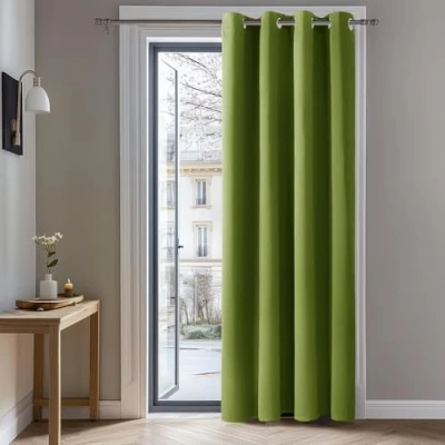 Afbeelding van Deconovo thermisch geïsoleerde verduisterende gordijnen, 140x260 CM (breedte x hoogte), gordijnen voor woonkamer en slaapkamer, modern oogjesontwerp, grasgroen, 1delig
