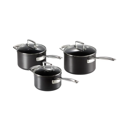 Afbeelding van Le Creuset Anti aanbak Set Van 3 Steelpannen En Glazen Deksels, 16cm / 18cm 20cm
