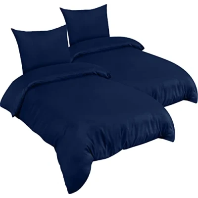 Afbeelding van Utopia Bedding Dekbedovertrek voor tweepersoonsbed, 135 x 200 cm, met 2 kussenslopen van 80 dekbedovertrekset zachte geborstelde microvezel, marineblauw