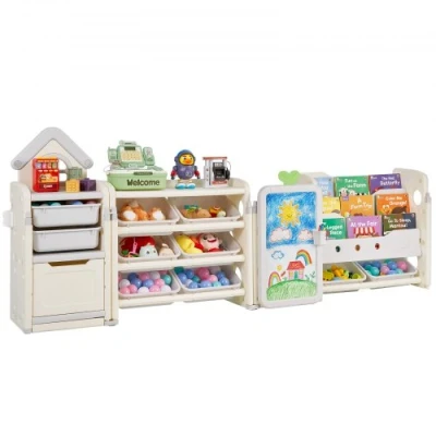 Image de VEVOR Meuble de rangement jouets enfant avec 10 bacs amovibles planche à dessin