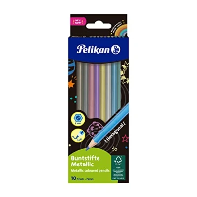 Afbeelding van Pelikan Metalen kleurpotloden, 10 kleuren, zeshoekige houten potloden, onbreekbare vulling, 701235