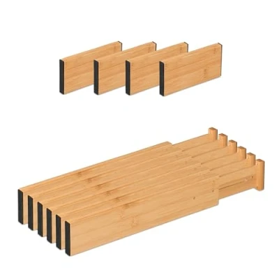Afbeelding van Relaxdays ladeverdeler 10 delige set verstelbaar 34 tot 44 cm bamboe lade organizer