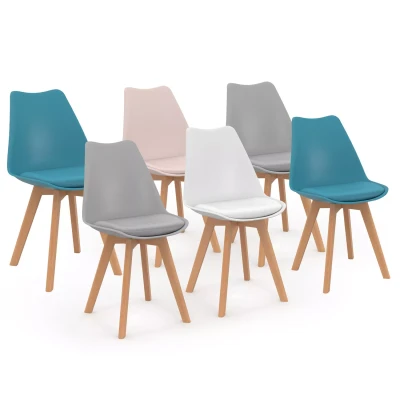 Image de Lot de 6 chaises scandinaves SARA mix color pastel rose, blanc, gris clair x2, bleu x2