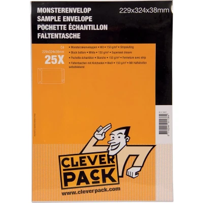 Afbeelding van Cleverpack monsterenveloppen, ft 229 x 324 38 mm, met stripsluiting, wit, pak van 25 stuks