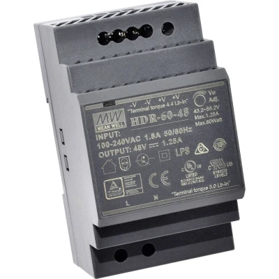 Afbeelding van Mean Well HDR 60 12 dinrail voeding 12V 4.5A DC gelijkstroom