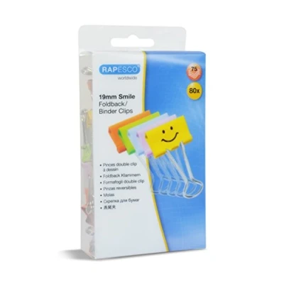 Afbeelding van Rapesco 1428 Smile Foldback Bevestigingsclips, Meerkleurig, 19 mm, 80 Stuks