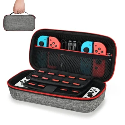 Afbeelding van NS Switch/Switch OLED hoesje Younik Upgrade versie Harde draagtas met grotere opslagruimte voor 19 spelcassettes en andere Switch accessoires grijs