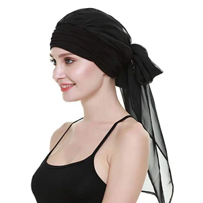 Afbeelding van FocusCare Print Bandana voor chemo, dames, kapsels, tulbanden kankerpatiënten, puur zwart, één maat