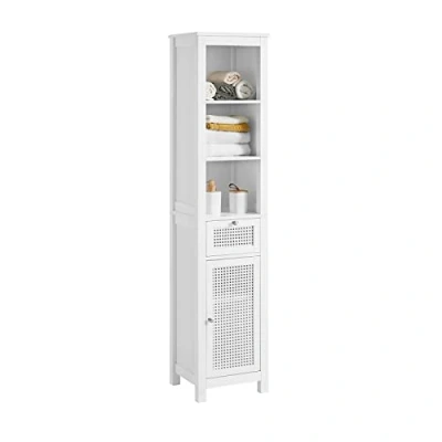Afbeelding van SoBuy Badkamerkast, hoge kast, opbergkast, badkamer, zuil, kast met 1 deur van polyrotan, lade en 3 planken, wit, 35 x 32 161 cm, BZR36 W