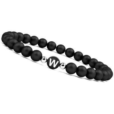 Afbeelding van Good.Designs armband met brief voor 2 I kralen partnerarmband mannen en vrouwen Onyx paar armbanden gravure Gepersonaliseerde zwart (Buchstabe B)