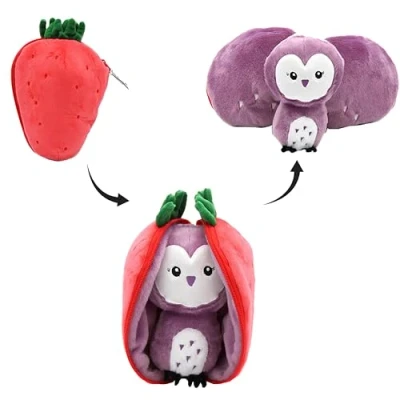 Afbeelding van Flipetz 2 in 1 Knuffel Violet de Uil / Aardbei 15 x 11 22 cm Les Déglingos