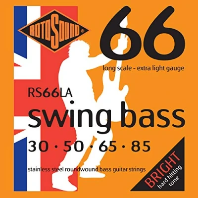 Afbeelding van Rotosound bas snaren RS66LA, 4er 30 85 Swing 66, Stainless Steel Snarenset voor 4 string basgitaar