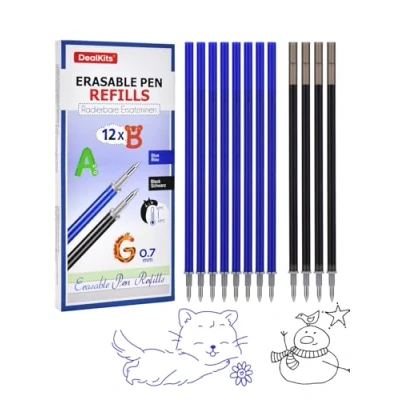 Afbeelding van DealKits Set van 12 navulverpakkingen, uitwisbaar, compatibel met Legami, 0,7 mm, voor Legami uitwisbare pennen, warmtegevoelige inkt, 2 kleuren (8 blauw, 4 zwart)