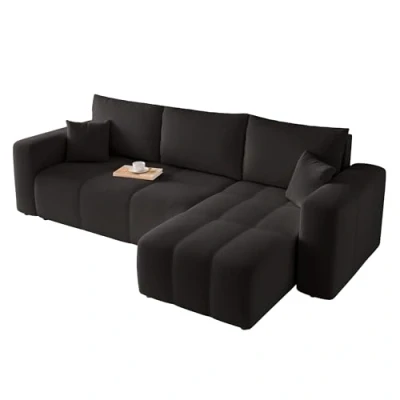 Afbeelding van GREKPOL Pedro Hoekbank met slaapfunctie en bedlade, 145 x 248 cm, 3 zits, slaapbank, zwart