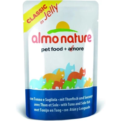 Afbeelding van 6x55g Jelly maaltijdzakjes Tonijn &amp; Zeetong Almo Nature HFC Kattenvoer